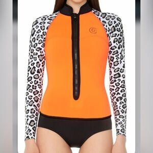 GlideSoul 1mm Long-Sleeve Shirt Women's Orange/Leopard size small
